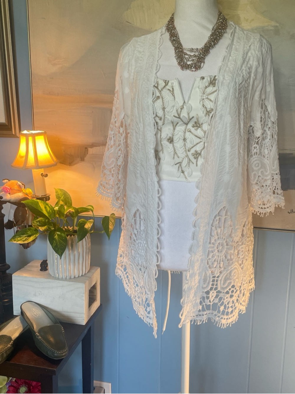 Solitaire Ivory Crochet Lace Open-Front Kimono